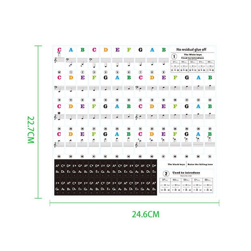 Samolepky pro klávesy nebo klavír 37 - 88 kláves barevný tisk