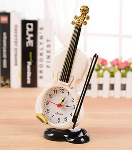 Stolní hodiny ve tvaru houslí bílá barva