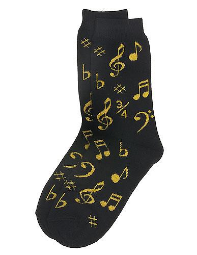 Dámské ponožky - Notes - Black-Gold - ponožky pro hudebníky