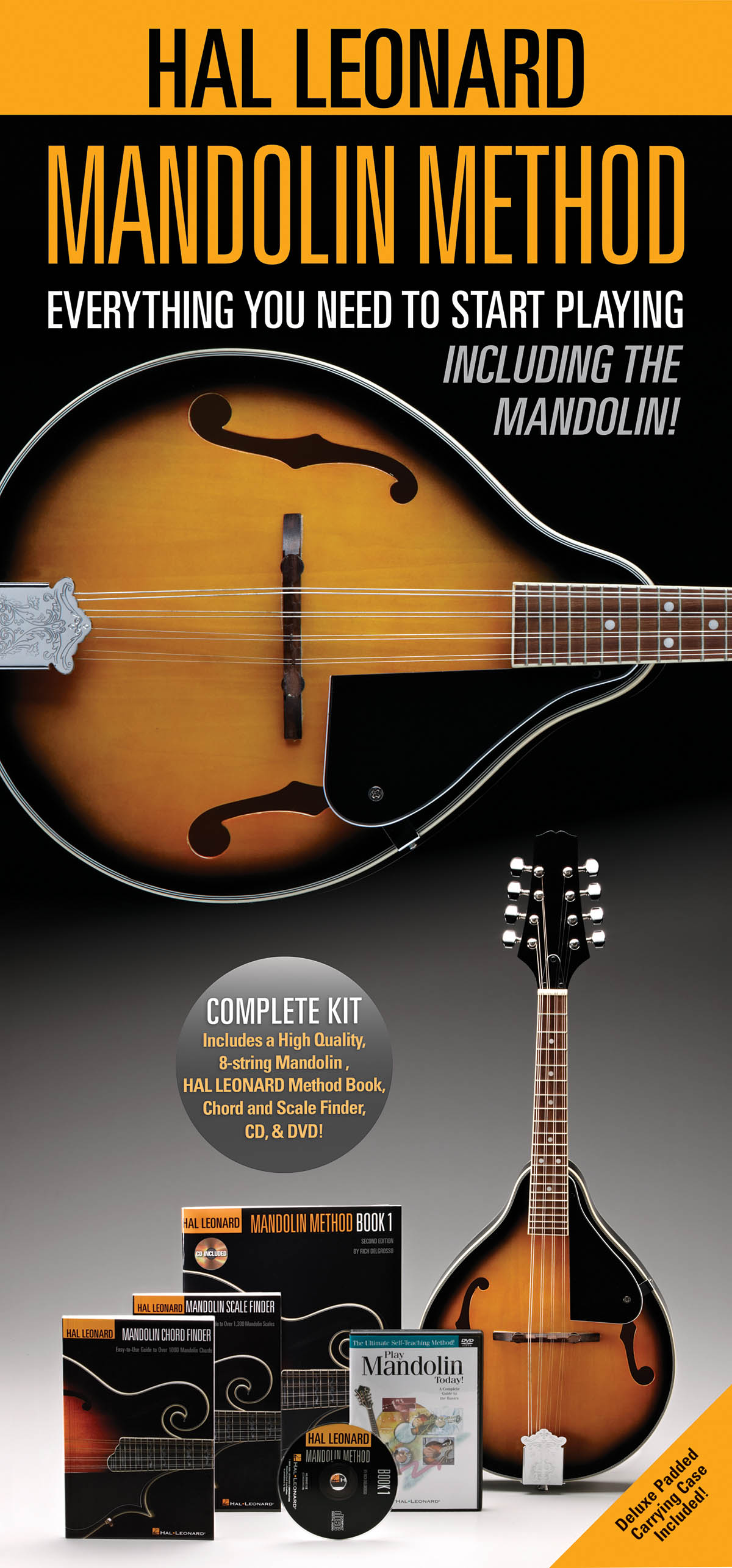 Hal Leonard Mandolin Method Pack - Includes a Mandolin, Method Book/CD, Chord and Scale Finder, DVD, and Case - noty pro mandolínu