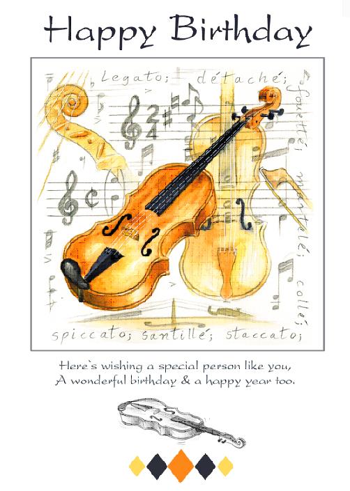 Little Snoring Gifts: 7x5 Happy Birthday Card - Violin Design