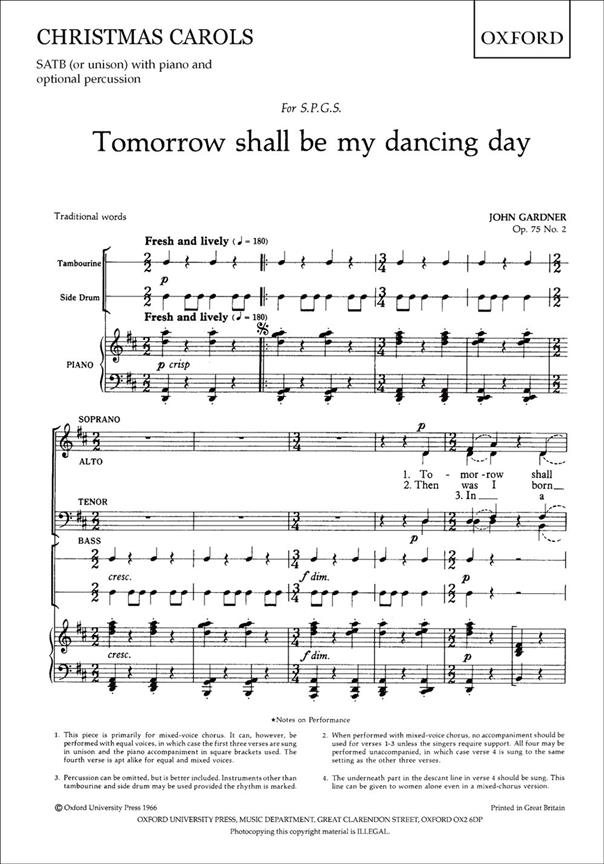 Tomorrow Shall Be My Dancing Day - pro SATB a klavír