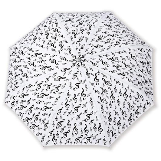 Mini deštník houslový klíč v bílé barvě - polyester, 21 cm, světlý (alu)
