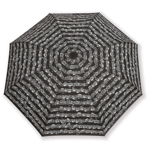Mini deštník - noty, černý - černý, polyester, 21 cm, lehký (alu)