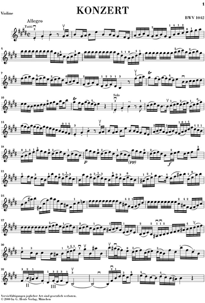 Concerto For Violin And Orchestra In E BWV 1042 - noty pro housle a klavír