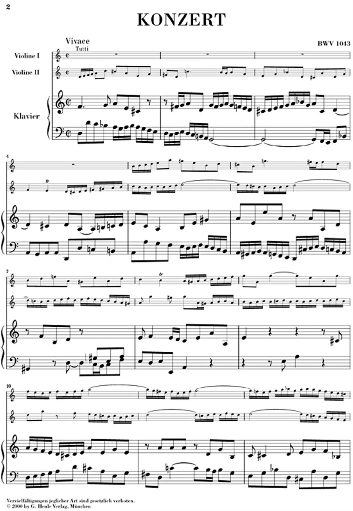 Concerto d minor BWV 1043 - noty pro dvoje housle a klavír