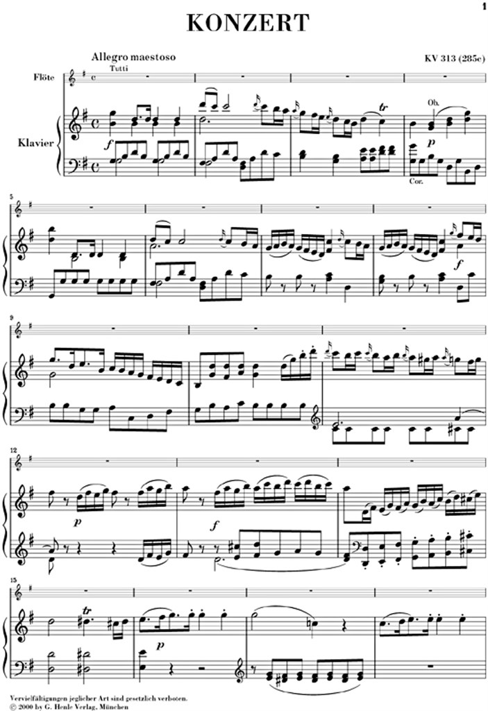 Concerto for Flute and Orchestra G major K.313 - noty pro příčnou flétnu a klavír