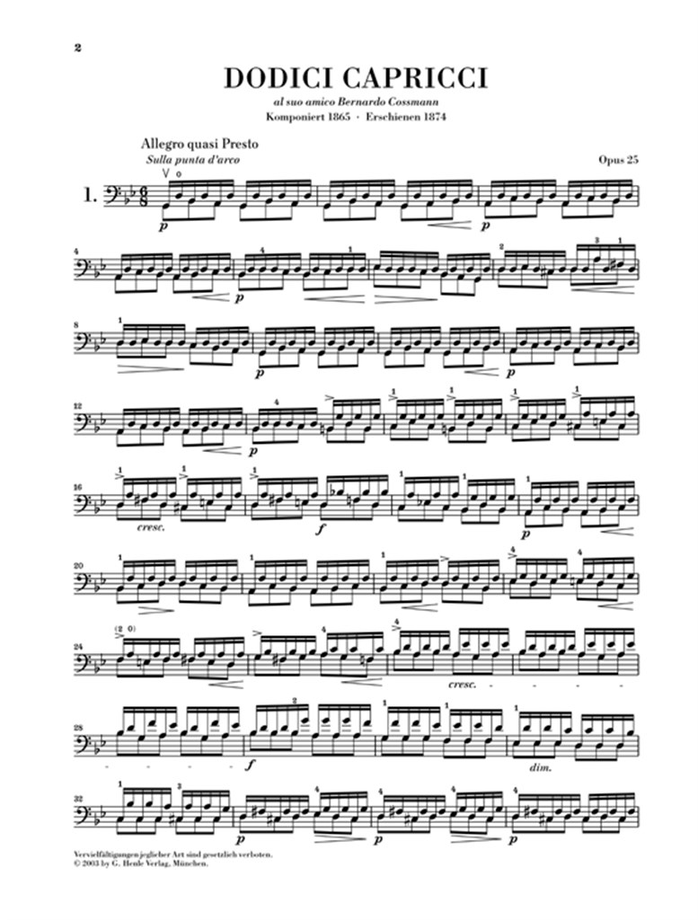 12 Capricci Opus 25 noty pro violoncello
