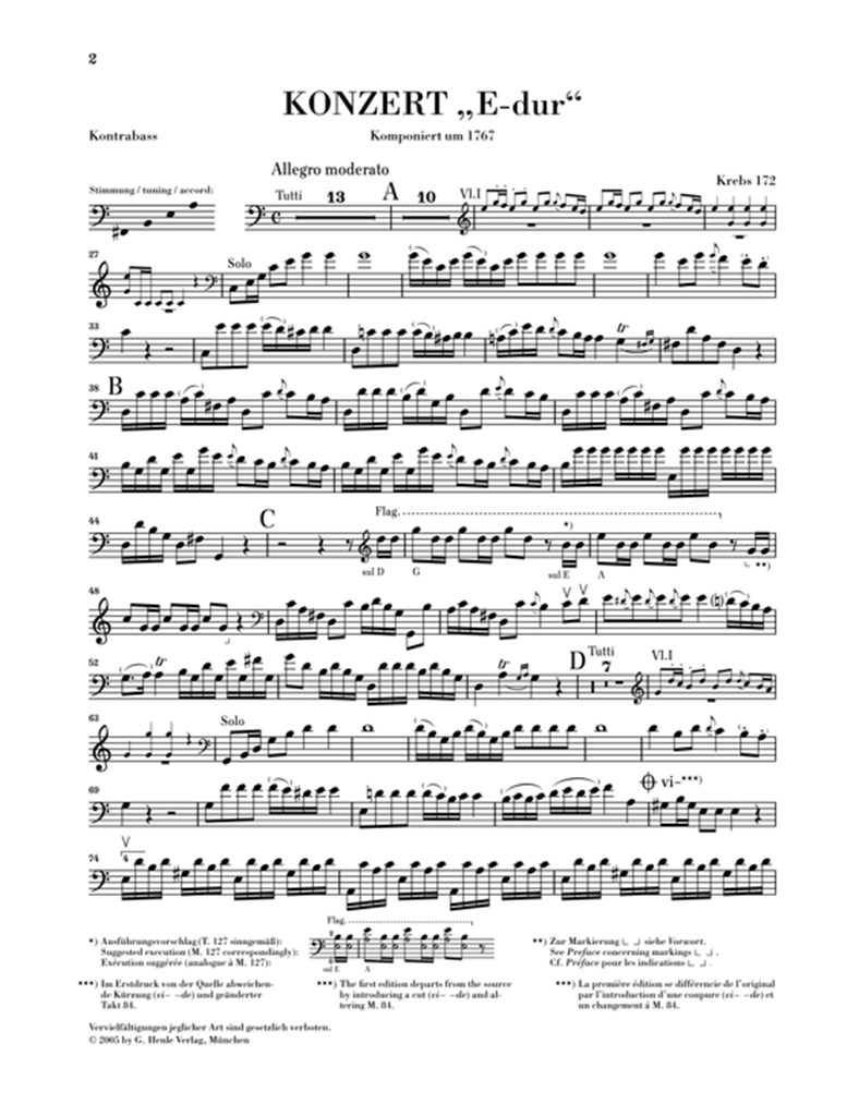 Concert E-Dur (Krebs 172) - noty pro kontrabas a klavír