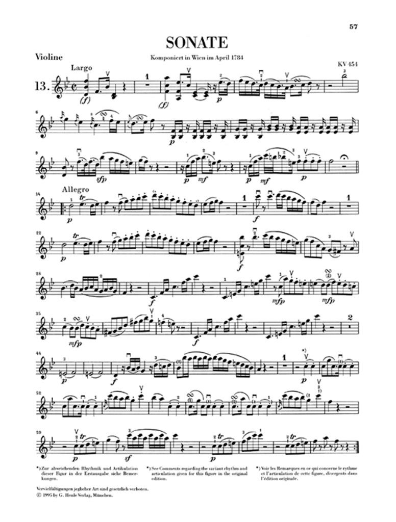 Violin Sonatas - Volume 3 - (později vídeňské) Urtextové vydání s jednou značenou a jednou neznačenou smyčcovou částí
