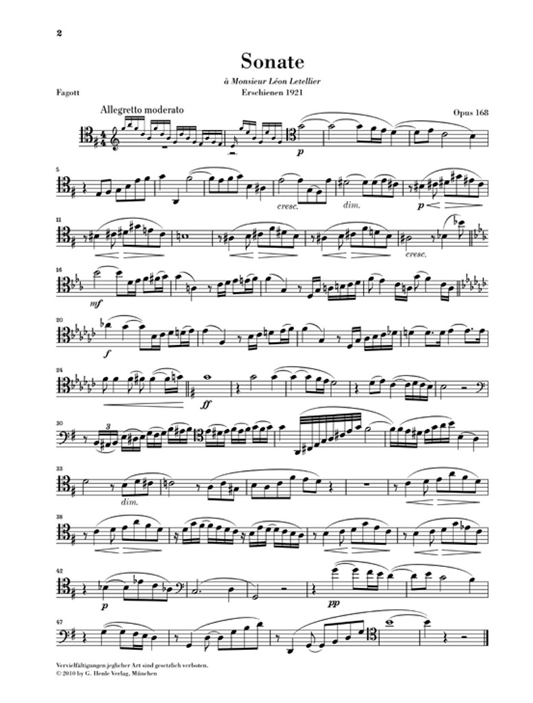 Bassoon Sonata Op.168 - noty pro fagot a klavír