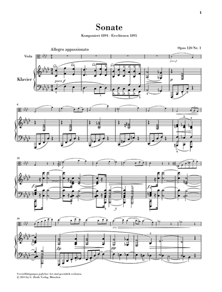Clarinet Sonatas Op.120 Arranged For Viola - Verze pro violu a klavír