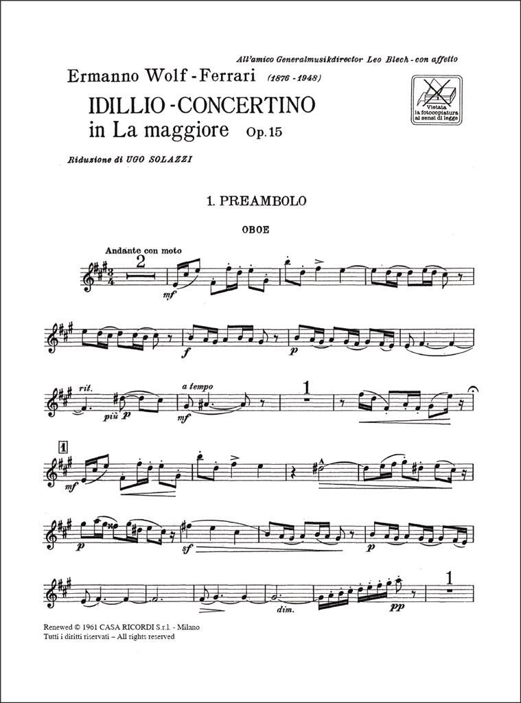 Idillio - Concertino In La Op.15 - noty pro hoboj a klavír