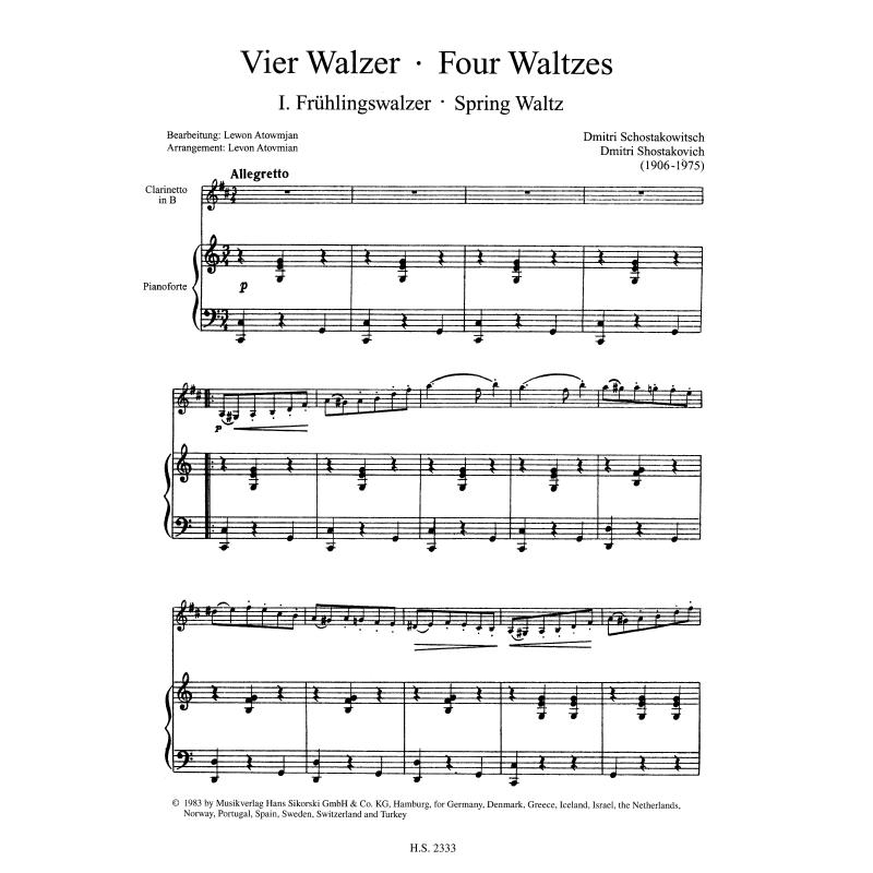 4 Waltzes - příčná flétna, klarinet a klavír