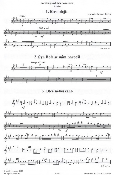 Barokní písně času vánočního pro souborovou hru a zpěv (2-5 hráčů) / partitura + party