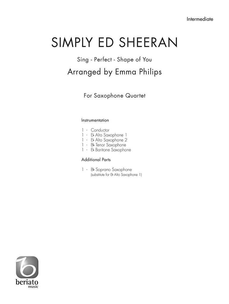 Simply Ed Sheeran - Sing - Perfect - Shape of You - noty pro kvartet saxofonů