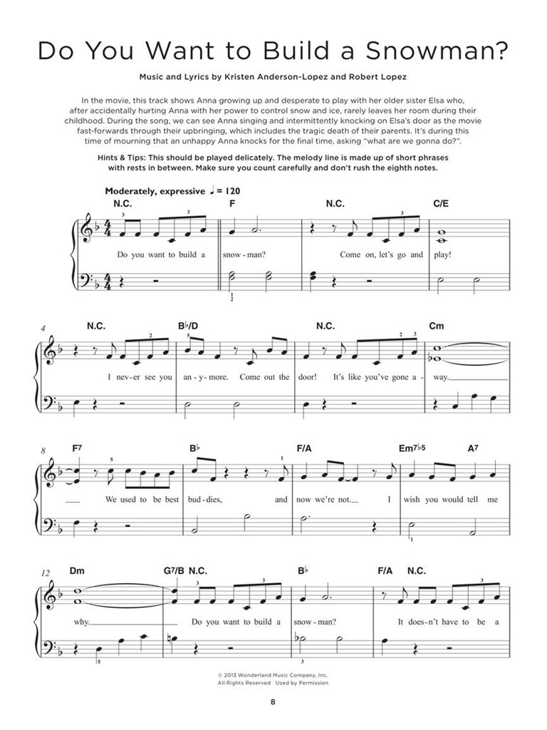 Really Easy Piano: the Frozen Collection - vánoční melodie z filmu Ledové království pro klavír