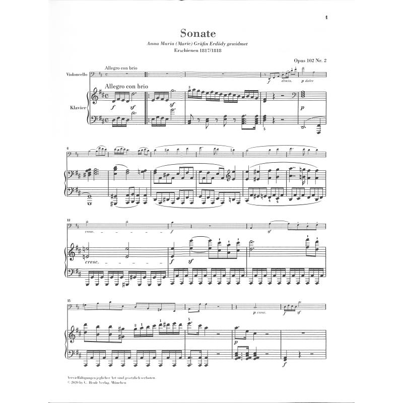 Violoncello Sonata D Major Op. 102 No. 2 noty pro violoncello a klavír