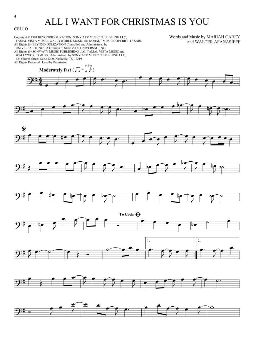 101 Christmas Songs vánoční melodie pro violoncello