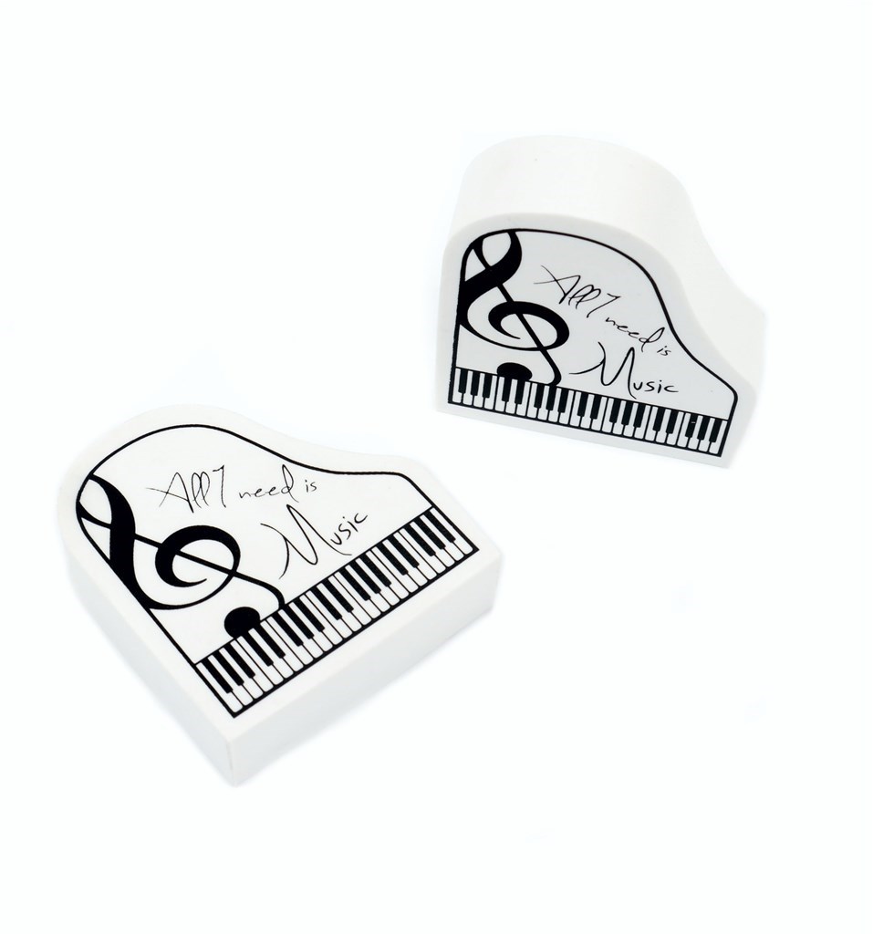 Guma ve tvaru klavíru ''All I need is Music'' - bílá barva 4,4*4 cm