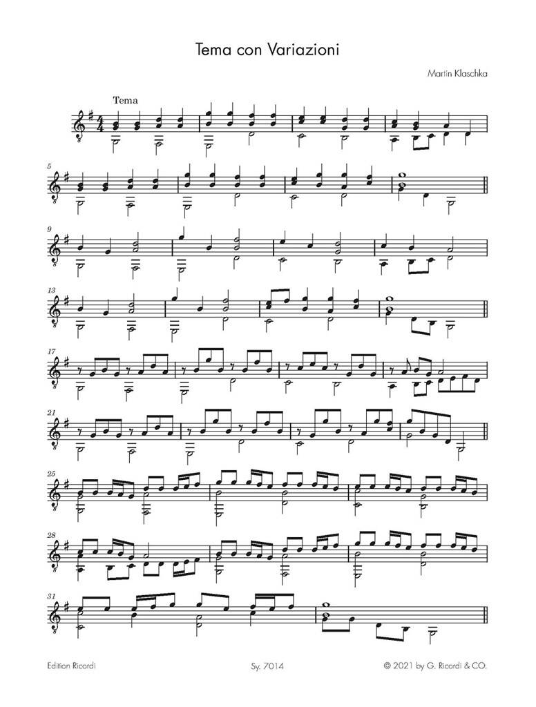 Tema con Variazioni fur Gitarre solo - sólové skladby pro kytaru
