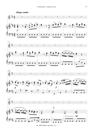 Concerto D dur pro příčnou flétnu a klavír od Mysliveček Josef