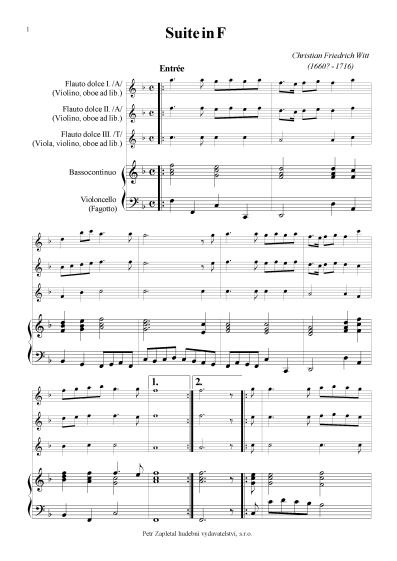 Suite in F - flauto dolce I., II., III. /A,A,T/ (oboi, violini, viola ad lib.), basso continuo