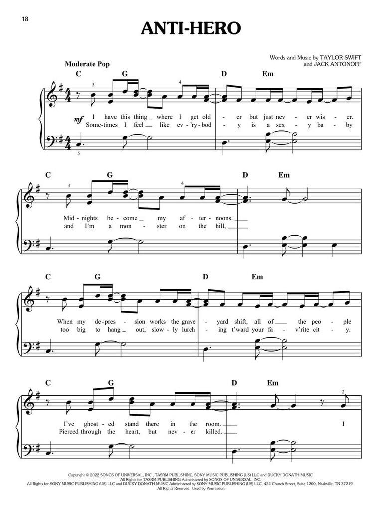 Taylor Swift - Midnights - v jednoduché úpravě pro klavír