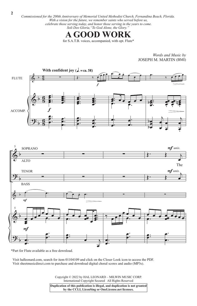 A Good Work - píseň pro sbor SATB a příčnou flétnu