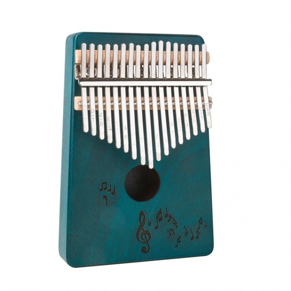Kalimba v ladění C dur - modrá barva s hudebním motivem notové osnovy 17 kláves