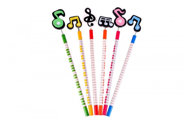 Tužka s hudebním motivem kláves s ozdobou ve tvaru noty nebo houslový klíč