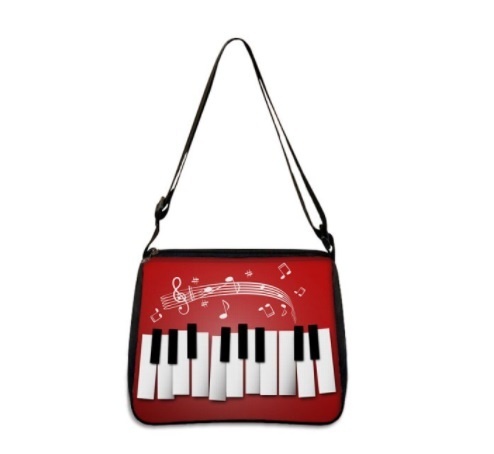 Dívčí kabelka na rameno s potiskem klaviatury červená barva