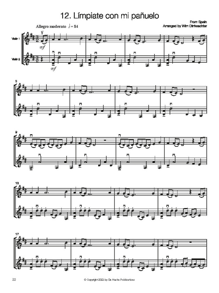 Folk Music for Violin Duo  Vol. 1 - 12 mezinárodních lidových melodií pro dvoje housle