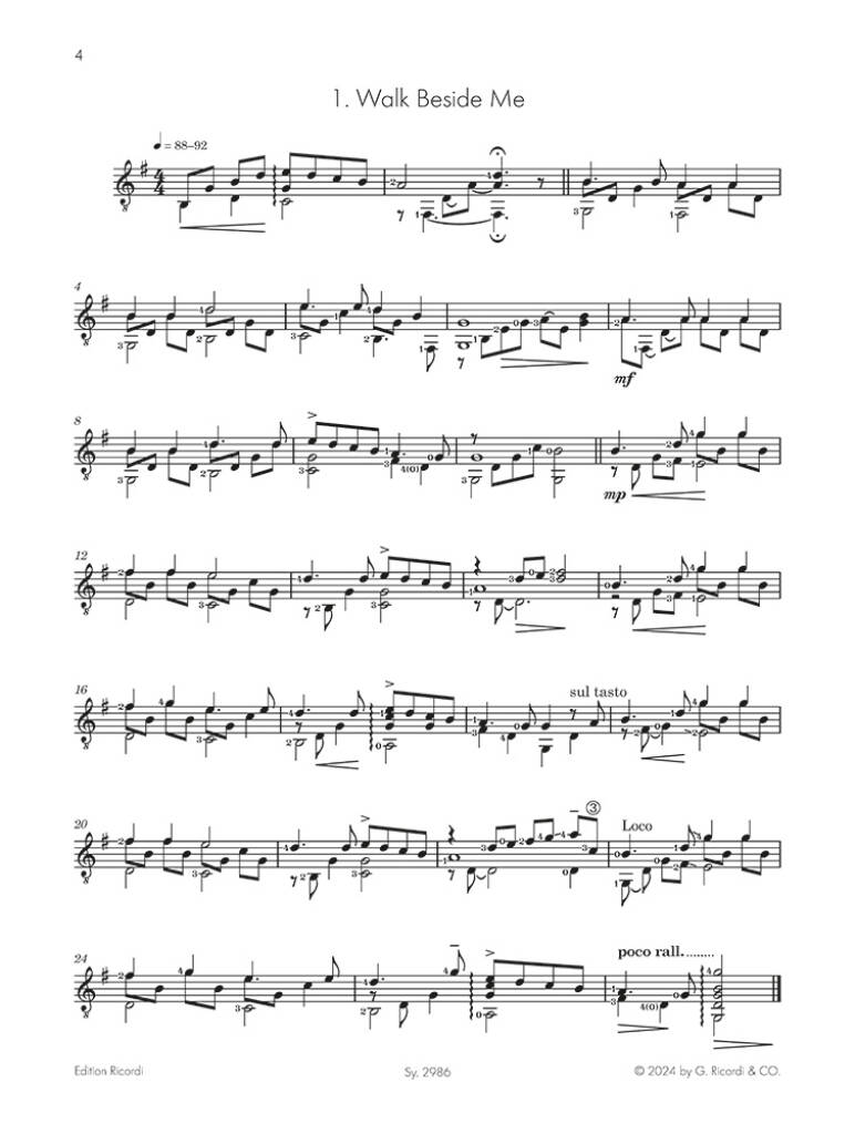 Walk Beside Me - 8 kusů pro sólovou kytaru a 2 dueta | 8 kusů pro kytarové sólo + 2 kytarové duety
