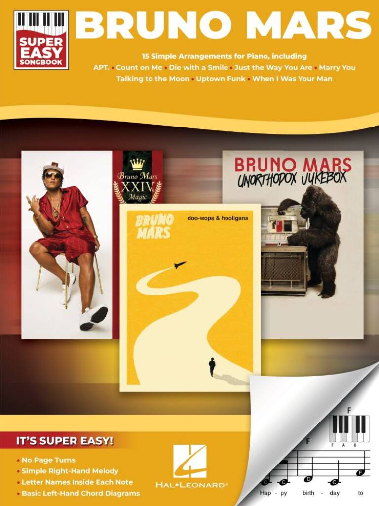 Bruno Mars - 15 oblíbených skladeb s jednoduchými melodiemi pro klavír