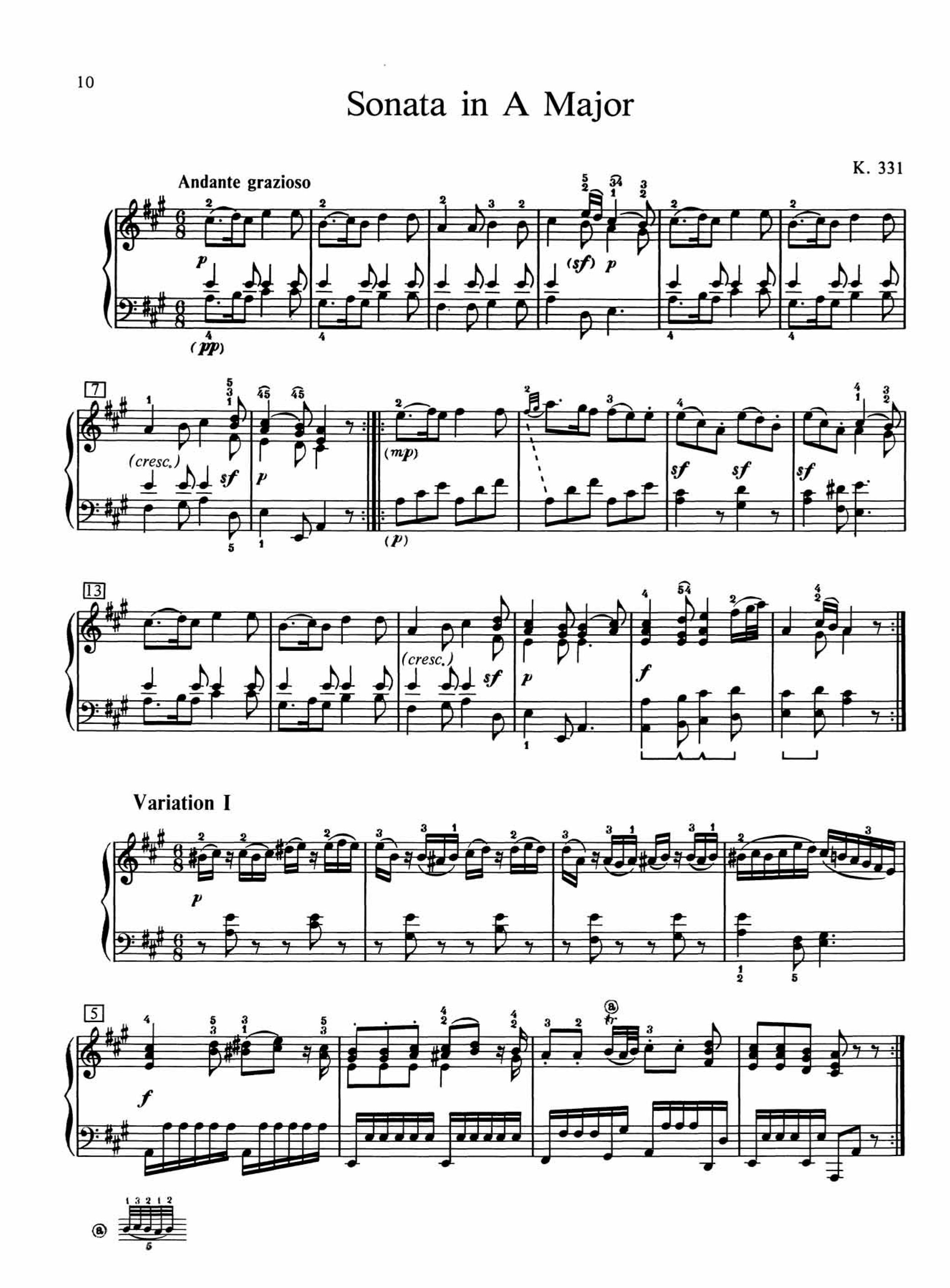 Sonata in A, K. 331 (Complete) - noty pro klavír