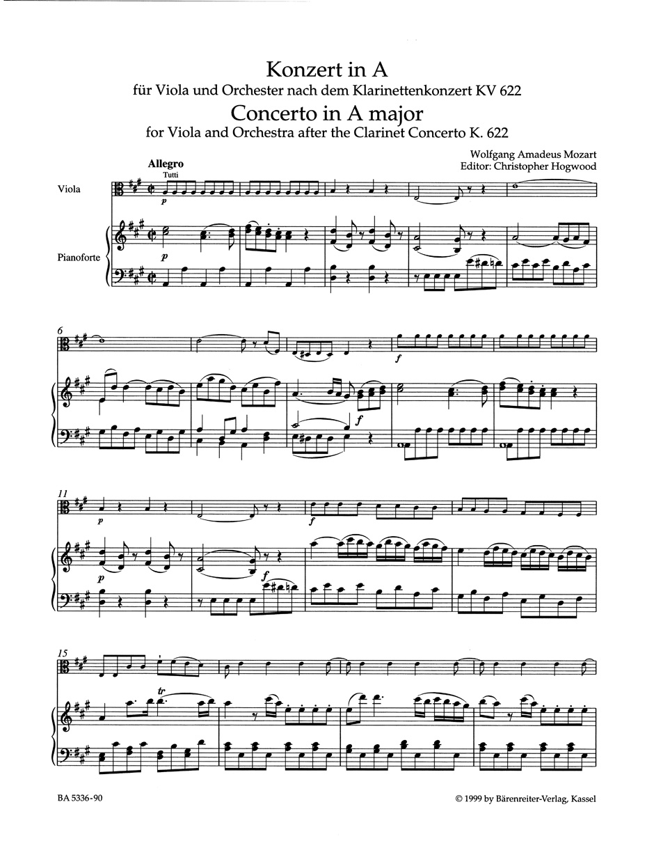 Concerto for Viola and Orchestra A major - for Viola and Orchestra
