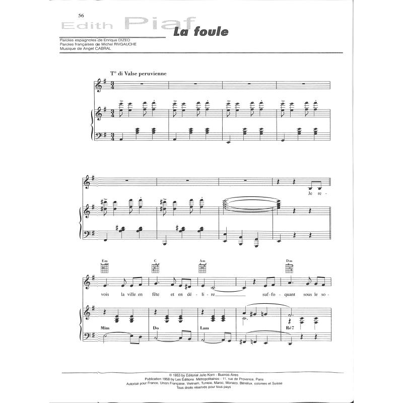 Collection Grands Interpretes - 35 písní pro zpěv a klavír od zpěvačky Edith Piaf