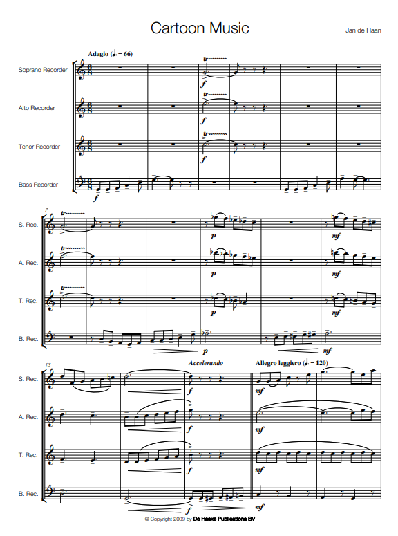Cartoon Music - for Recorder Quartet - kvartet zobcových fléten