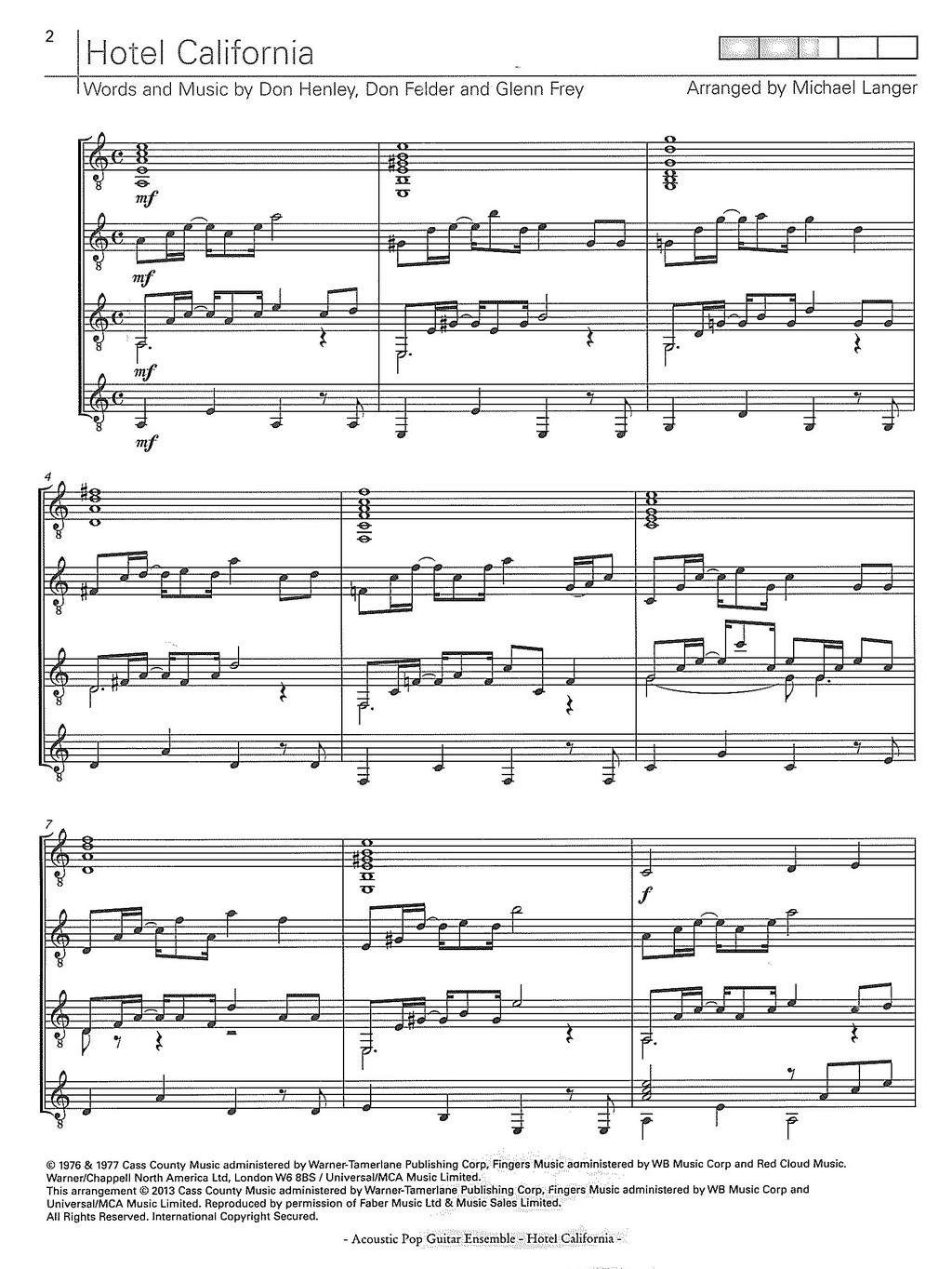 Eagles: Hotel California - Acoustic Pop Guitar Ensemble 5