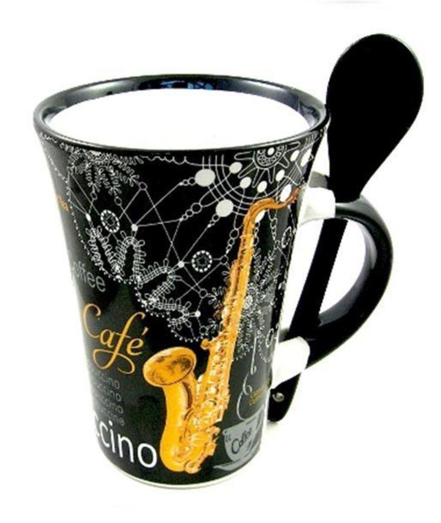 Little Snoring Gifts: Cappuccino Mug With Spoon – Saxophone (Black)