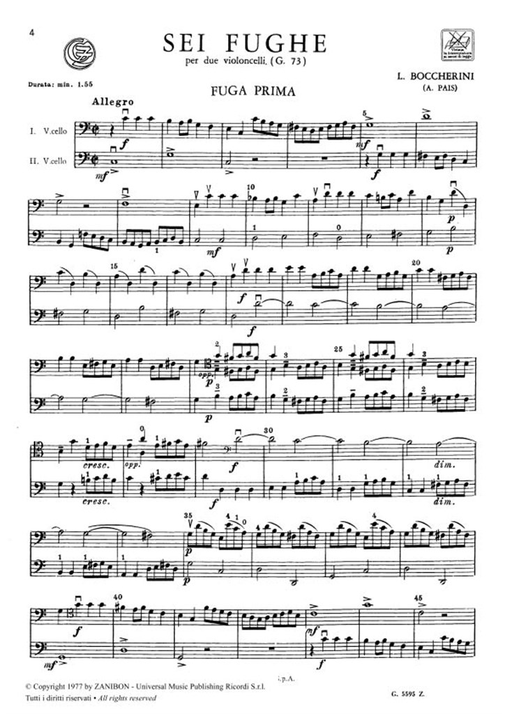 6 Fughe G.73 - Per Due Violoncelli noty pro dvě violoncella