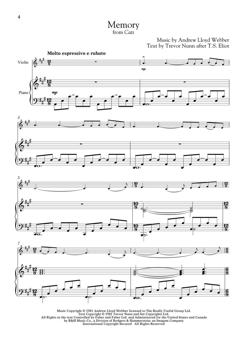 Andrew Lloyd Webber for Classical Players 10 skladeb z 6 muzikálů pro housle a klavír