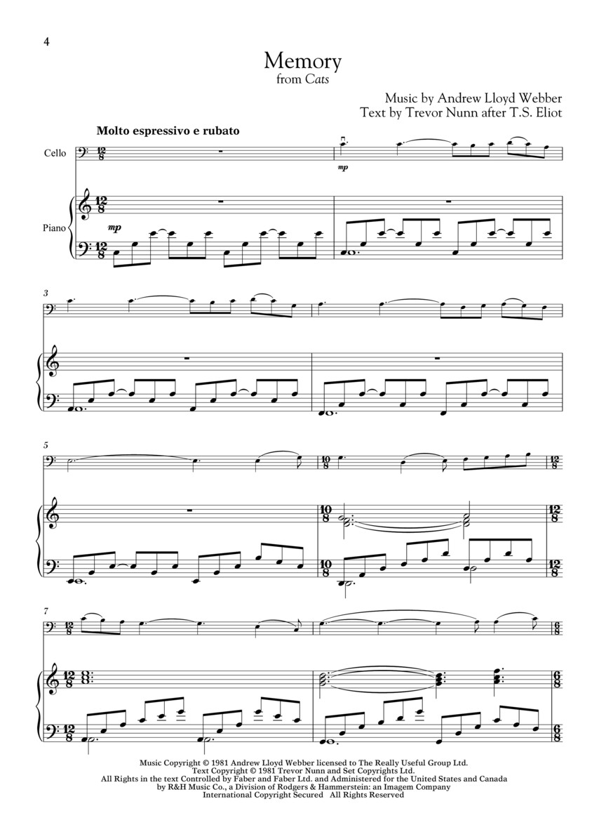 Andrew Lloyd Webber for Classical Players 10 skladeb z 6 muzikálů pro violoncello a klavír