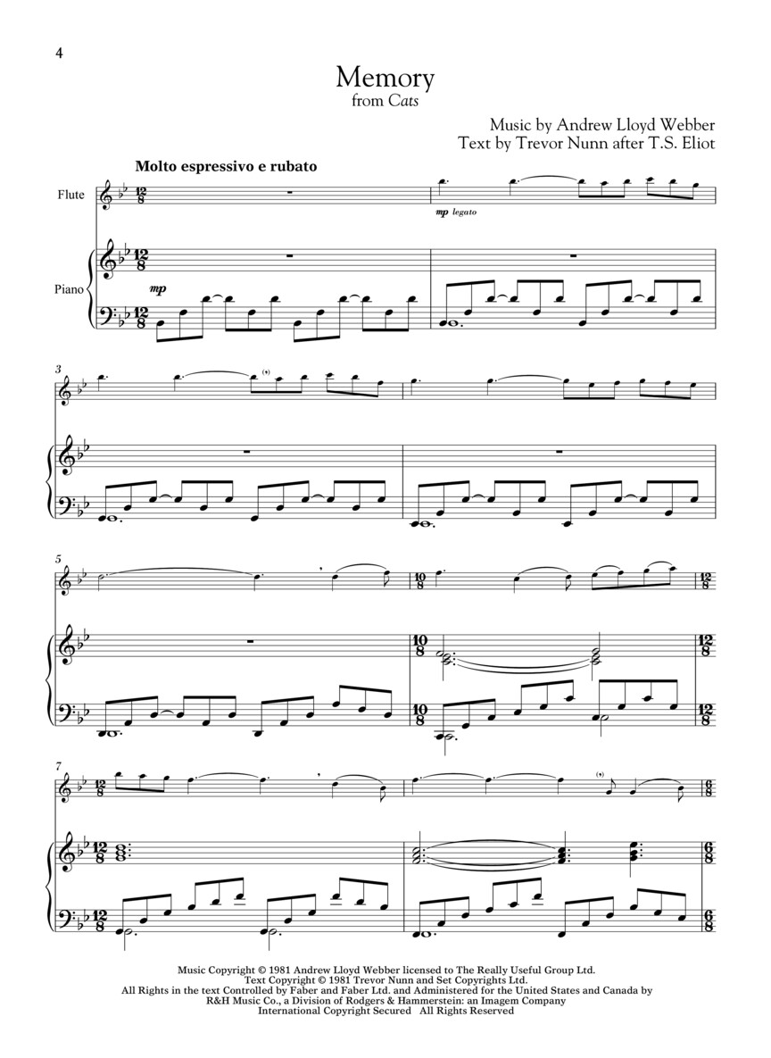 Andrew Lloyd Webber for Classical Players 10 skladeb z 6 muzikálů pro příčnou flétnu a klavír