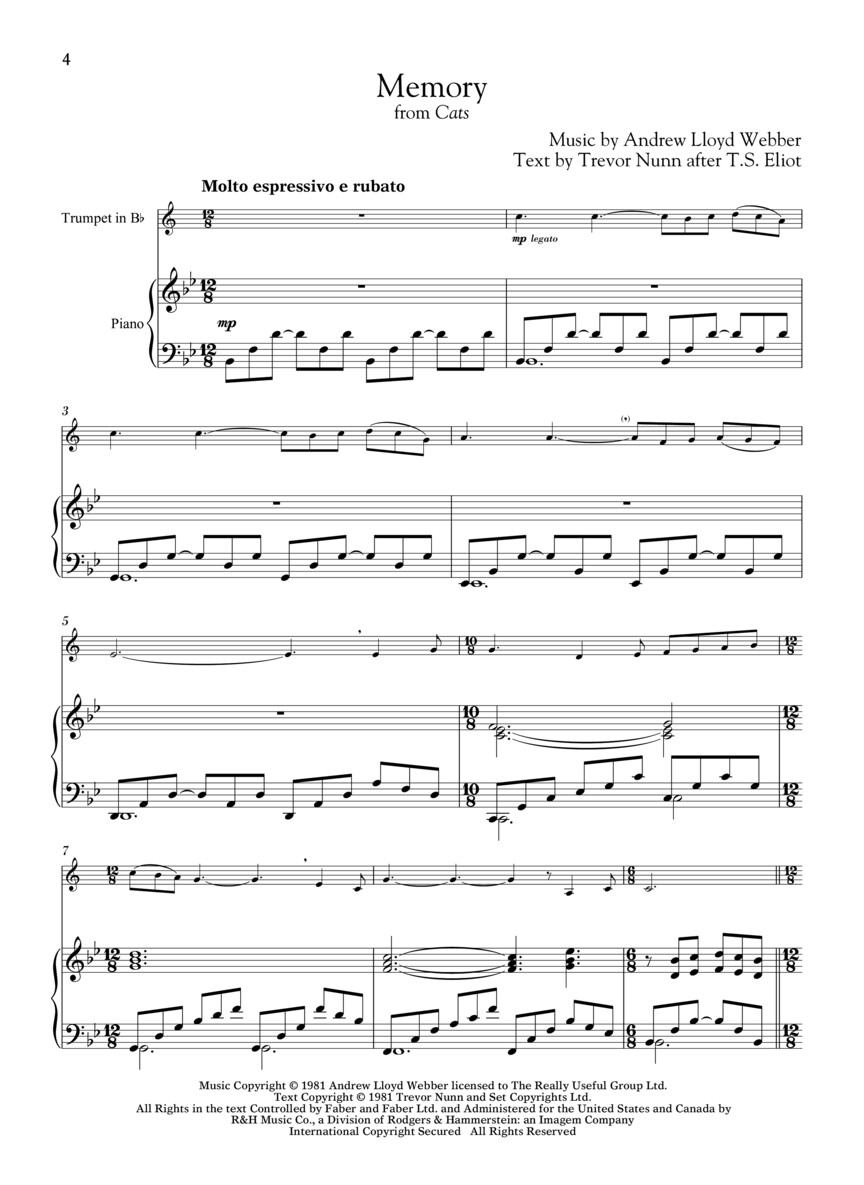 Andrew Lloyd Webber for Classical Players 10 skladeb z 6 muzikálů pro trubku a klavír