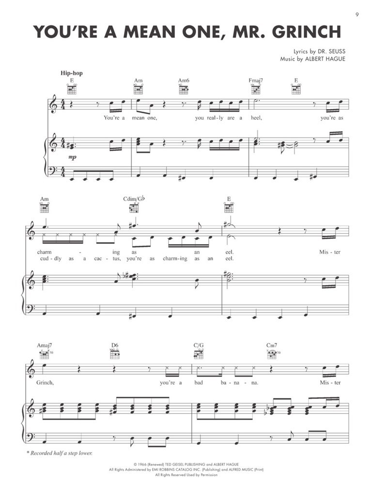 Dr. Seuss' The Grinch - Oh, joy. vánoční melodie pro zpěv a klavír s akordy pro kytaru
