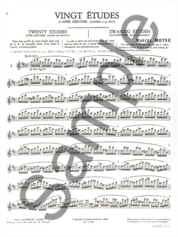 20 Etudes D'Apres Kreutzer etudy pro příčnou flétnu