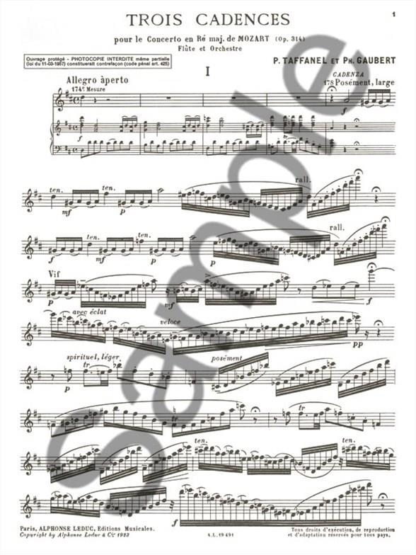 3 Cadenzas For Concerto KV 314 etudy pro příčnou flétnu