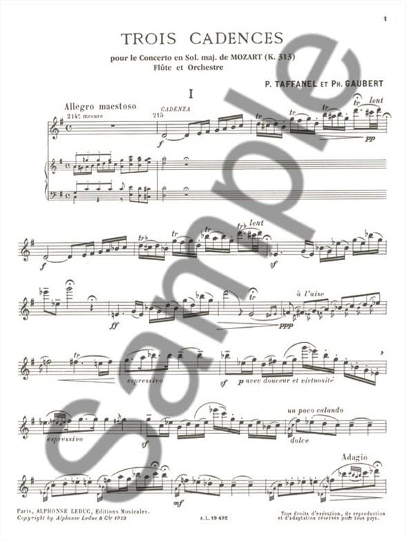 3 Cadences For Mozarts Flute Concerto In G major - pro příčnou flétnu a klavír